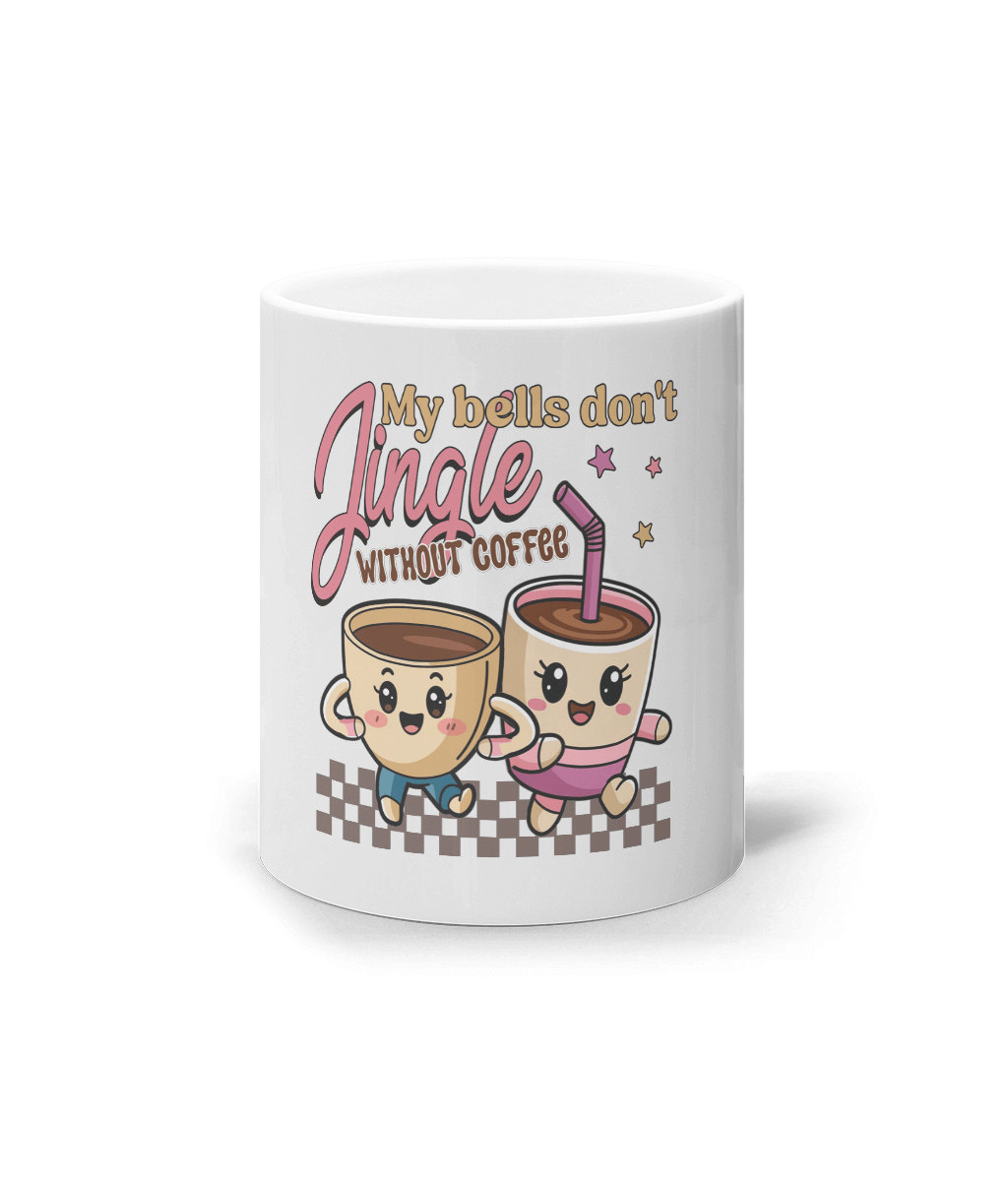 Cană ceramică albă „My Bells Don't Jingle Without Coffee”