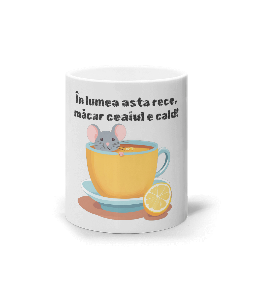 Cana ceramica alba pentru iubitorii de ceai In lumea asta rece macar ceaiul e cald