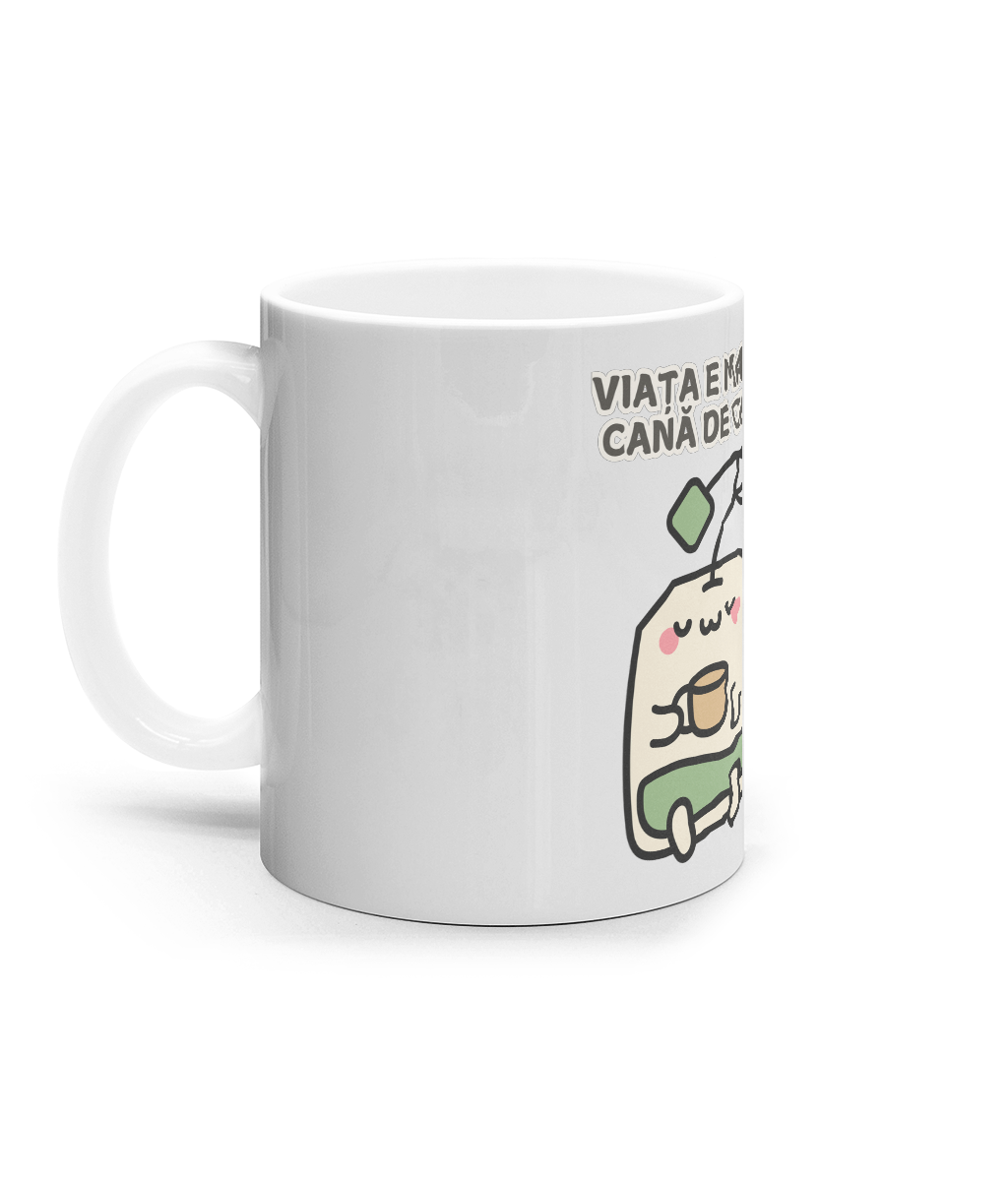 Cană Ceramică Albă „Viața e mai bună cu o cană de ceai în mână” - imagine 2