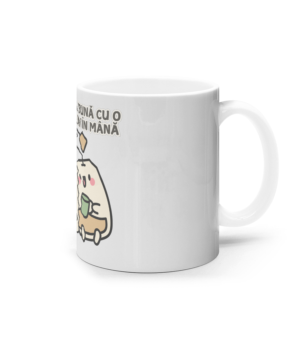 Cană Ceramică Albă „Viața e mai bună cu o cană de ceai în mână” - imagine 3