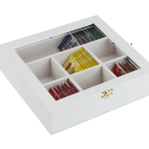 Cutie Depozitare Ceai din Lemn, Relaxdays, Alb, 7 Compartimente