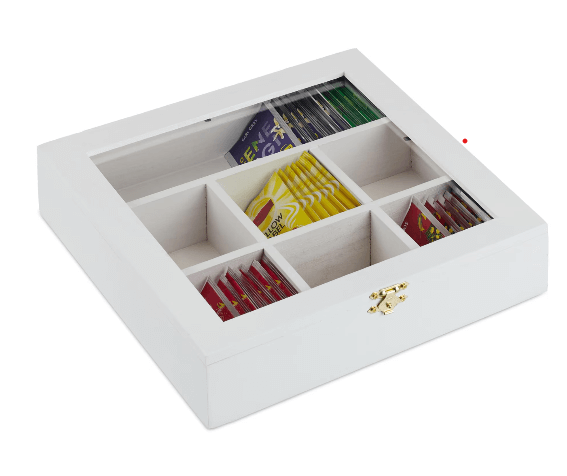 Cutie Depozitare Ceai din Lemn, Relaxdays, Alb, 7 Compartimente