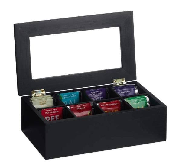 Cutie pentru Ceai, 8 Compartimente, Bambus, Negru