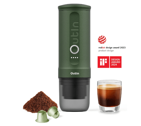 Espressor portabil Outin Nano, 20 bar, 7500 mAh, verde