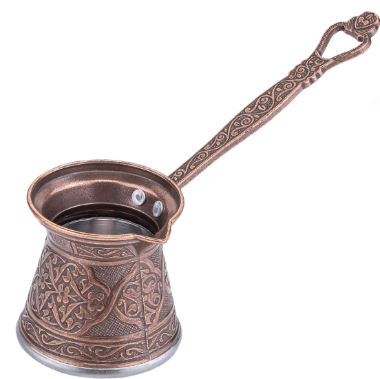 Ibric cafea turceasca in stil otoman, AYVALI Cezve, Zamac si Inox, Cupru antichizat, 200 ml