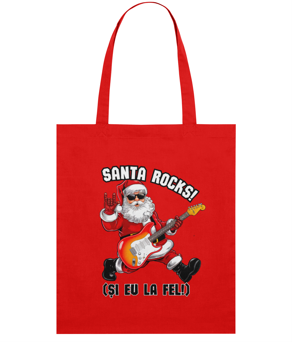 Sacoșă Subțire din Bumbac „Santa Rocks! Și eu la fel!” | Light Tote Bag - imagine 3