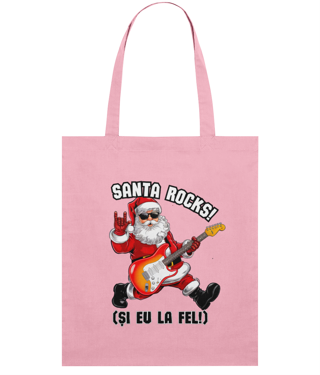 Sacoșă Subțire din Bumbac „Santa Rocks! Și eu la fel!” | Light Tote Bag - imagine 6