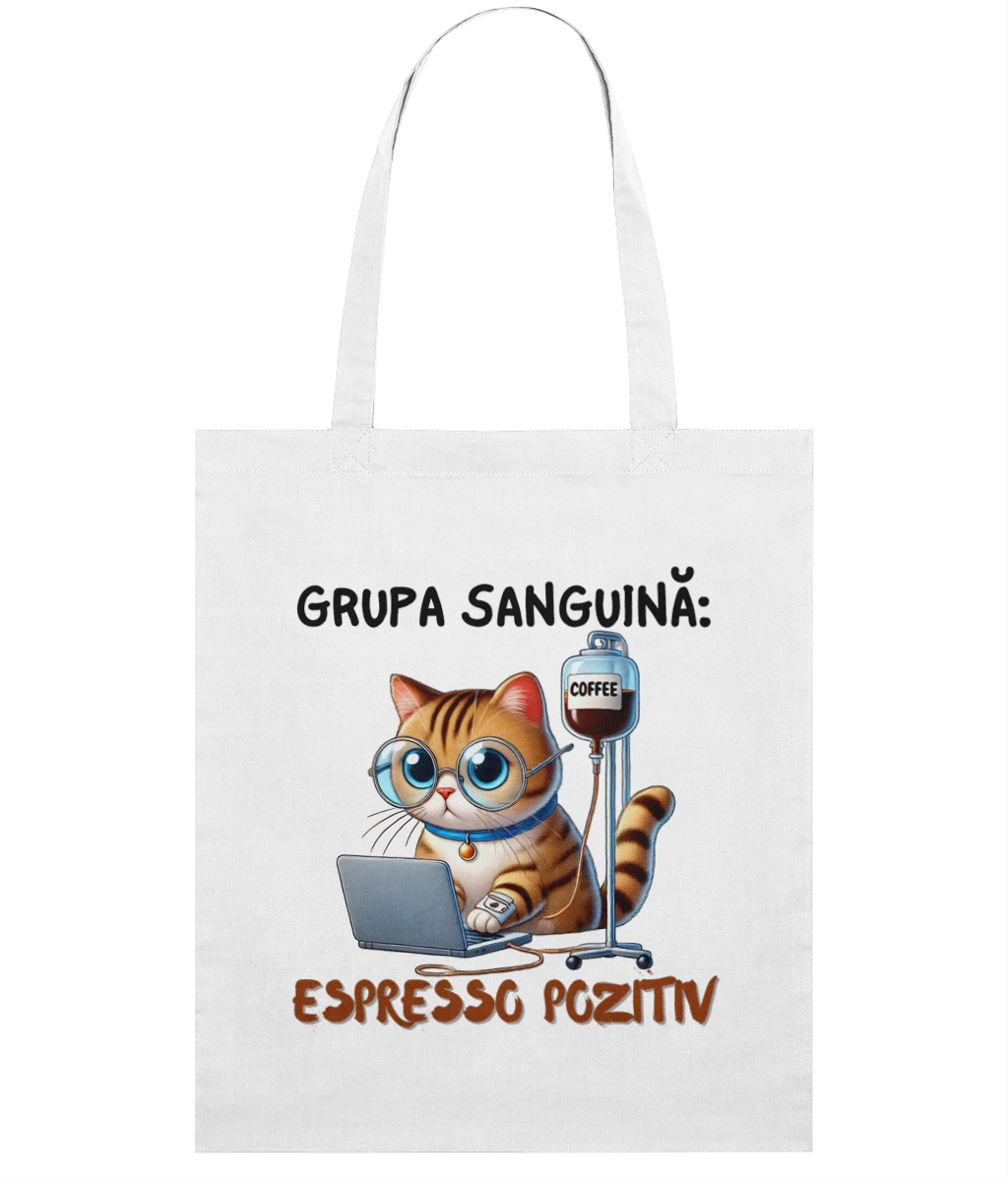 Sacoșă subtire din bumbac „Grupa Sanguină: Espresso Pozitiv” - imagine 2