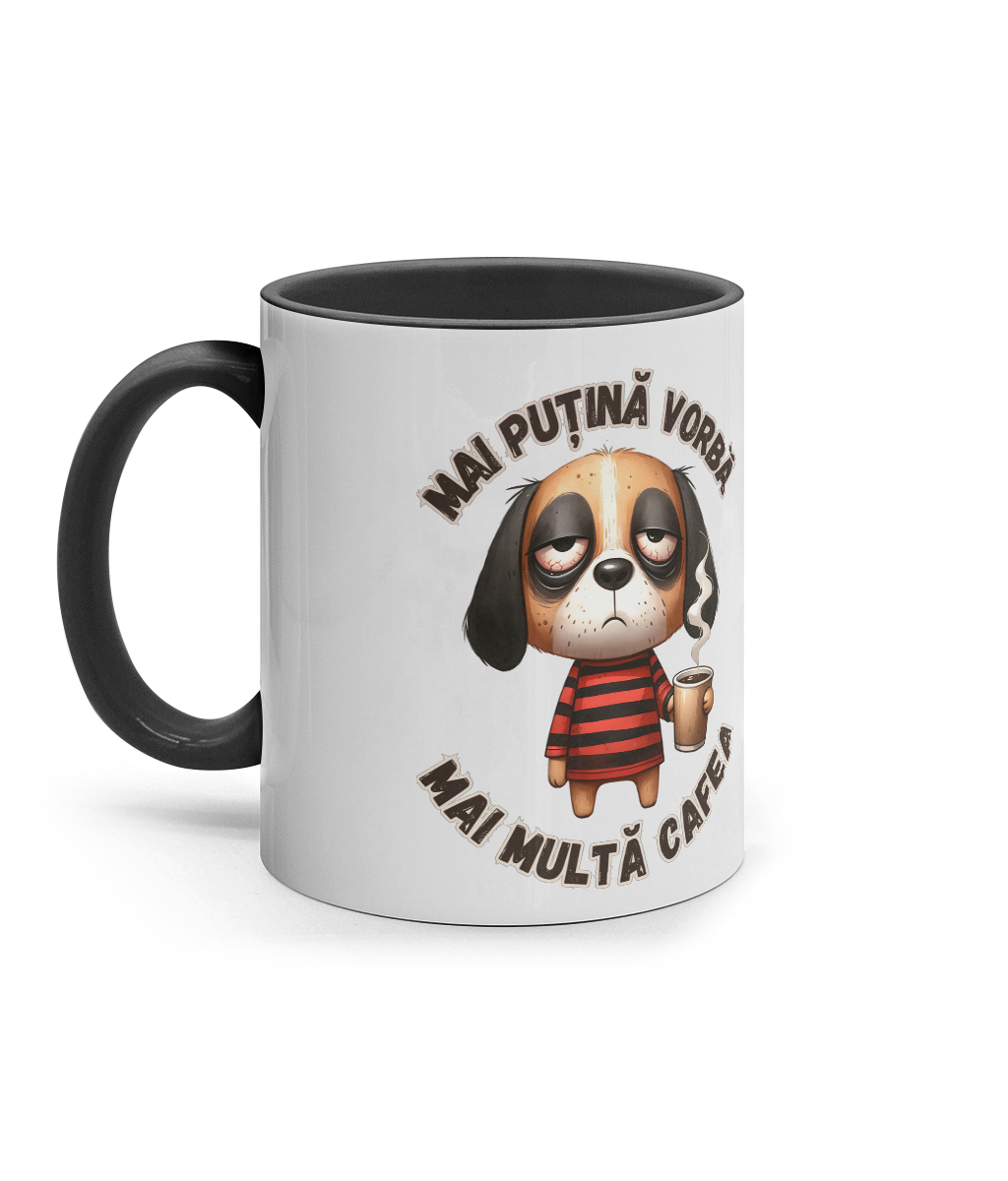 Cană colorată „Mai Puțină Vorbă, Mai Multă Cafea” cadou personalizat amuzant pentru iubitorii de cafea