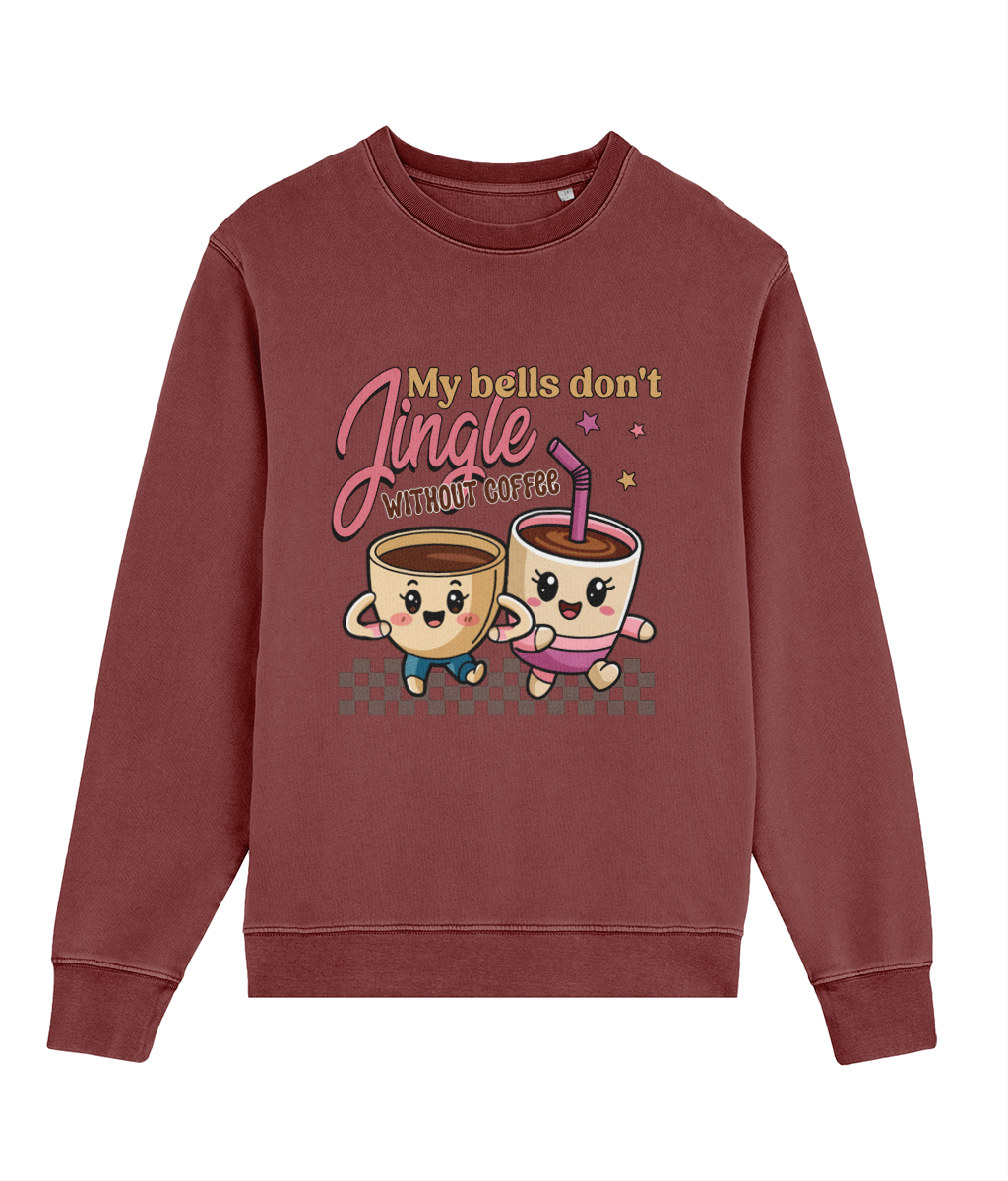 Bluză unisex „My Bells Don't Jingle Without Coffee” cadou personalizat amuzant pentru iubitorii de cafea de Craciun