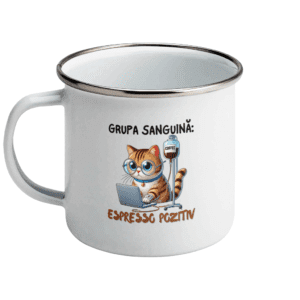 Cană Emailată „Grupa Sanguină: Espresso Pozitiv”