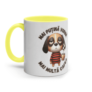 Cană colorată „Mai Puțină Vorbă, Mai Multă Cafea”