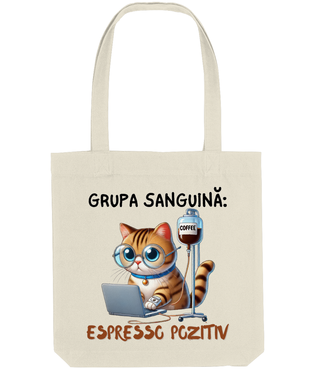 Sacoșă din bumbac „Grupa Sanguină: Espresso Pozitiv” - imagine 2