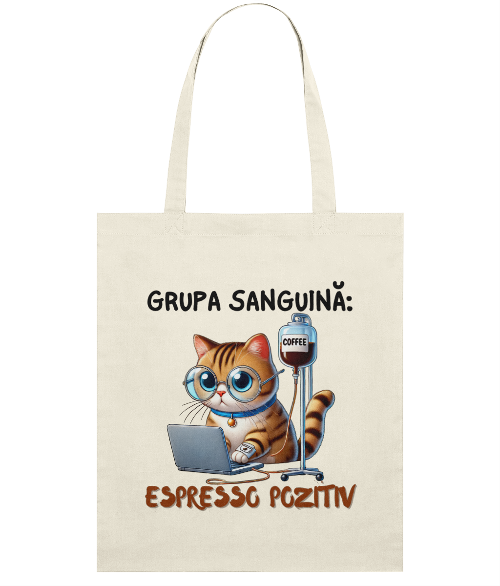 Sacoșă subtire din bumbac „Grupa Sanguină: Espresso Pozitiv” - imagine 4