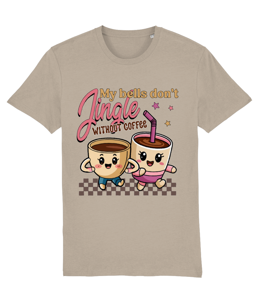 Tricou bărbați „My Bells Don't Jingle Without Coffee” cadou amuzant personalizat de craciun pentru iubitorii de cafea