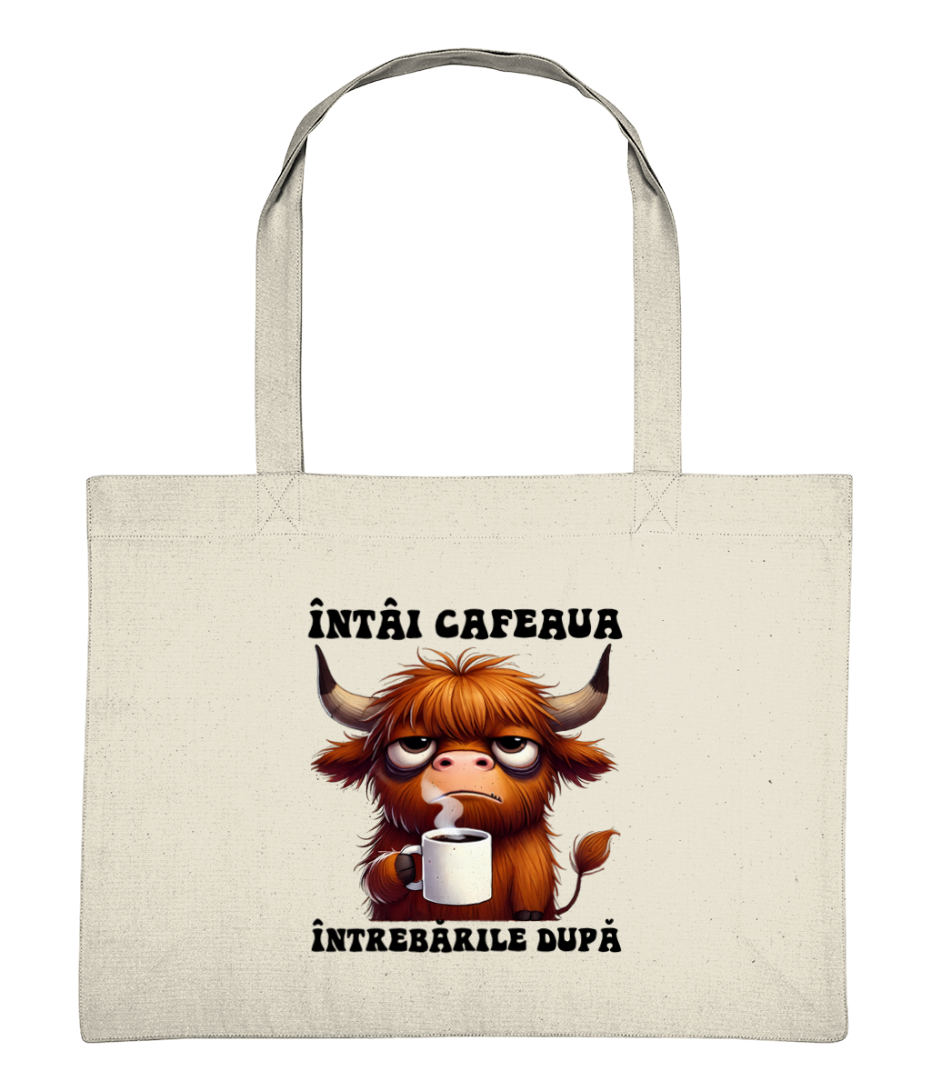 Sacoșă de cumpărături din bumbac „Întâi Cafeaua, Întrebările După” - imagine 3