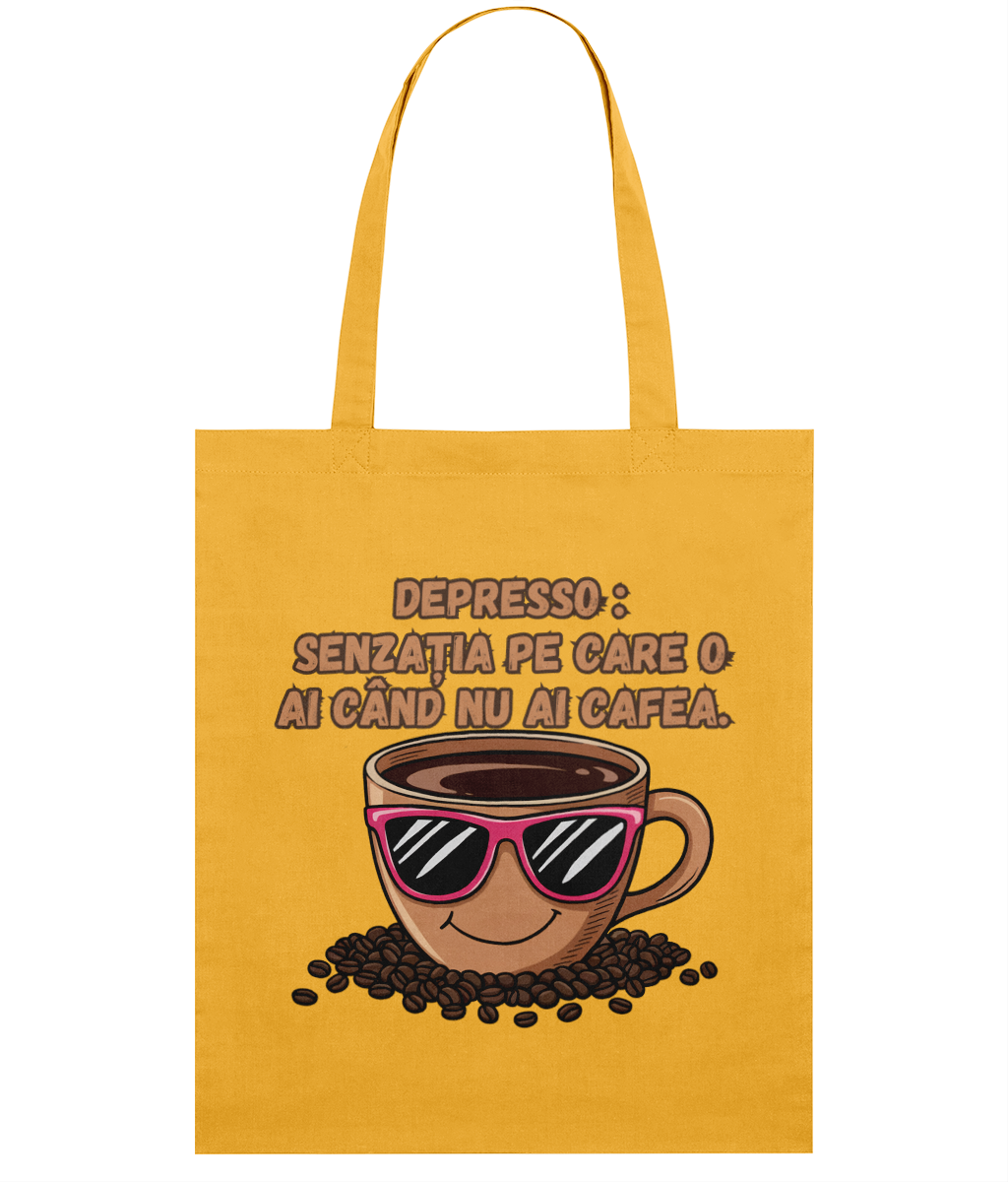 Sacoșă din bumbac „Depresso: senzatia pe care o ai cand NU ai cafea” | Light Tote Bag - imagine 3