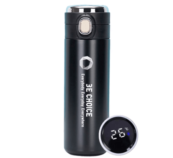 Termos Afisare Digitala Temperatura Sita Infuzor Travel Flask Smart Indicator Inteligent Termometru LED Etans Inox Premium Termic Termos Apa Rece Bauturi Calde Cafea Ceai Supa Alimente Auto Bebelusi Copii Bebe Lapte biberon Reutilizabila 450 ml Matt Negru