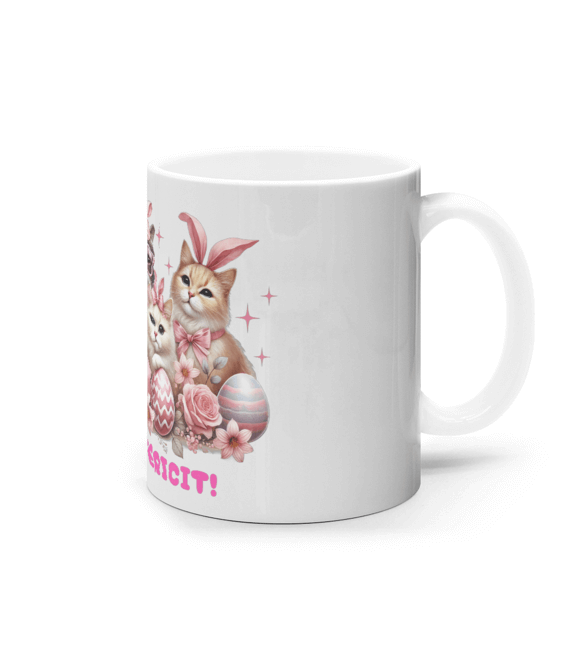 Cană ceramică albă „Paște fericit de la pisici” - imagine 2