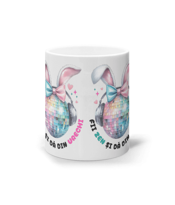 Cană ceramică albă „Fii zen și dă din urechi” - imagine 2