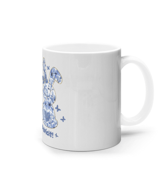 Cana ceramică albă „Paște fericit” cu iepurași - imagine 2