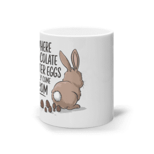 Cană ceramică albă „Where chocolate Easter Eggs really come from”