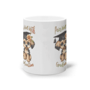 Cană ceramică albă „Pairs Well With Graduation”