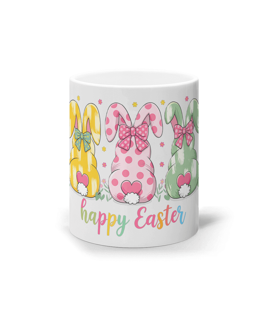 Cana ceramica alba Happy Easter 3 iepurasi cadou amuzant personalizat de Paste
