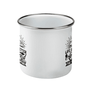 Cană emailată „Life is better around the campfire”