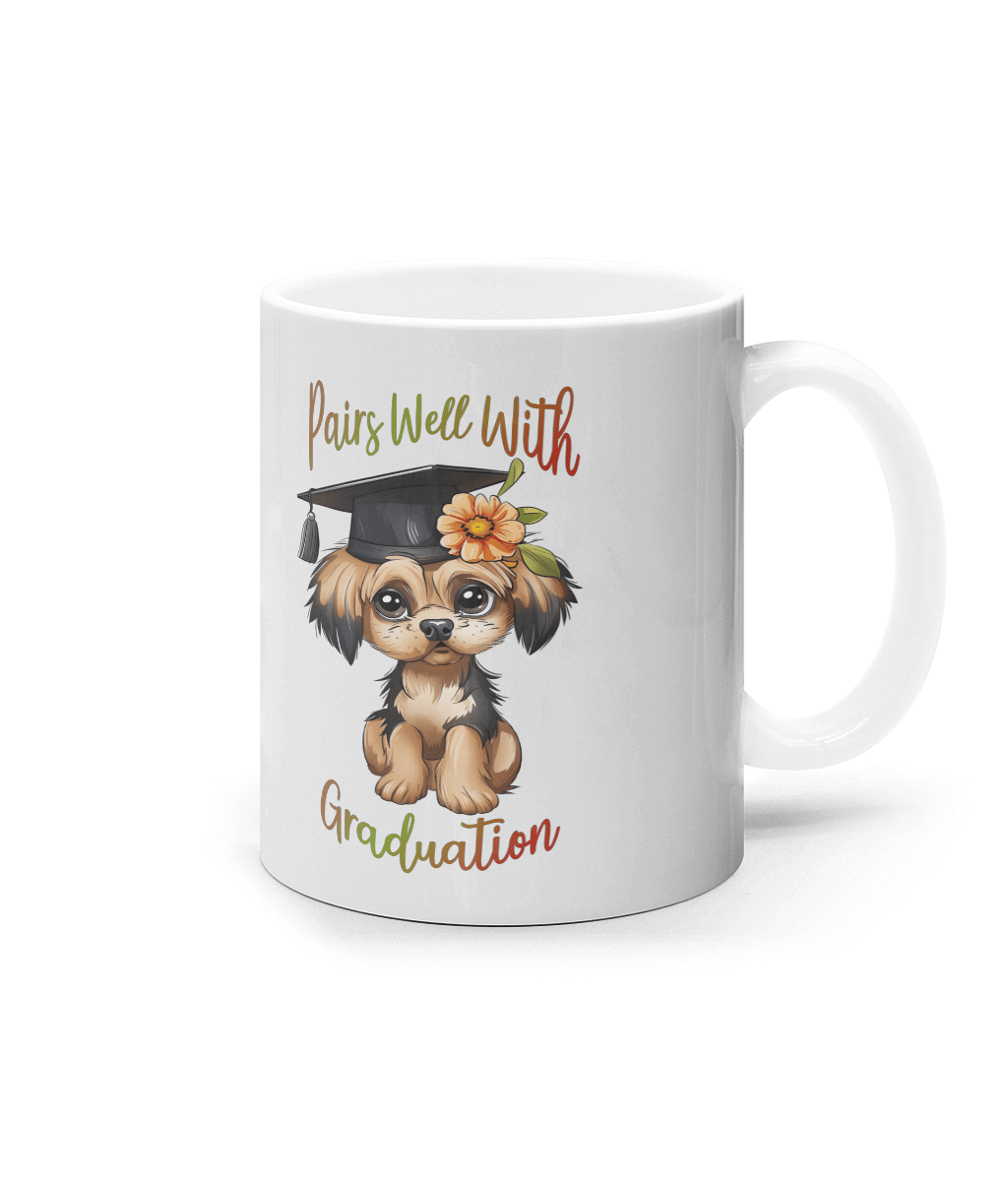 Cană ceramică albă „Pairs Well With Graduation” - imagine 3