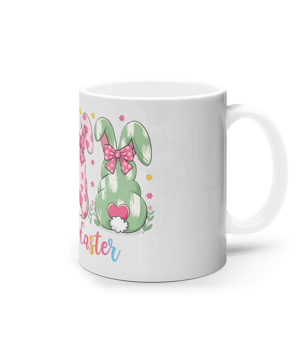 Cană ceramică albă „Happy Easter 3 Little Rabbits” - imagine 2