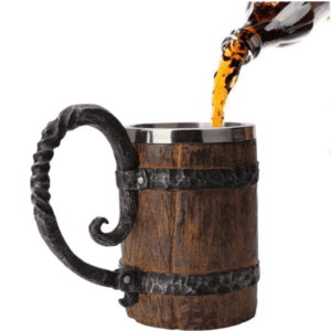 Halbă de Bere Rustică din Lemn & Inox