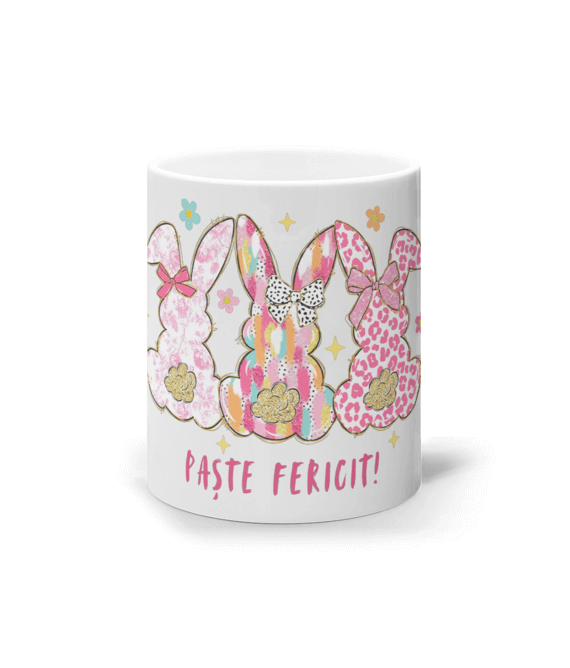 Cana ceramica alba iepuras cadou amuzant personalizat de Paste