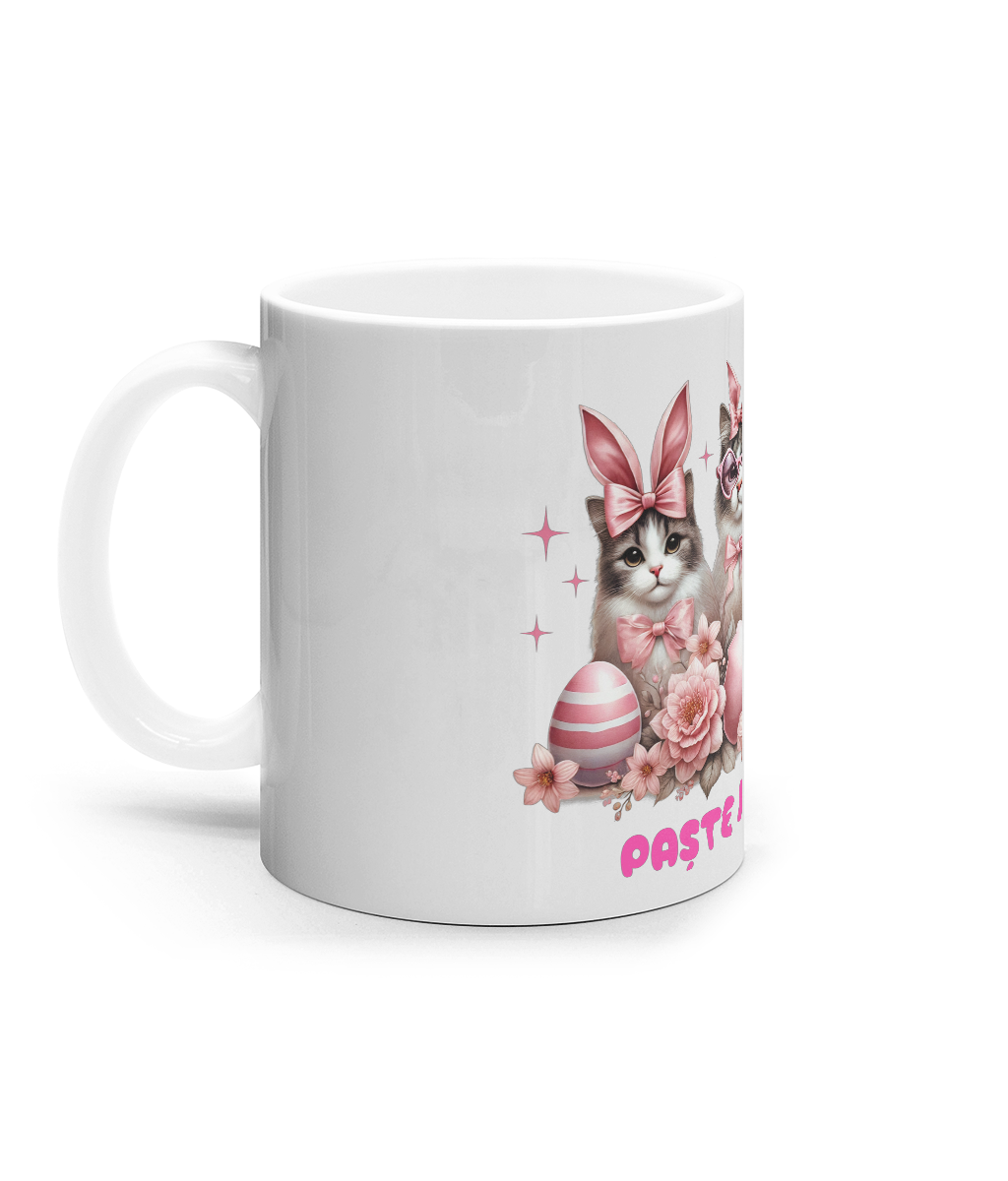 Cană ceramică albă „Paște fericit de la pisici” - imagine 3