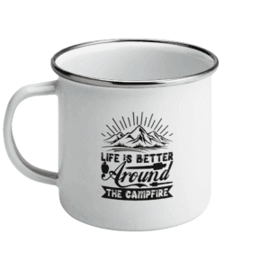 Cană emailată „Life is better around the campfire”
