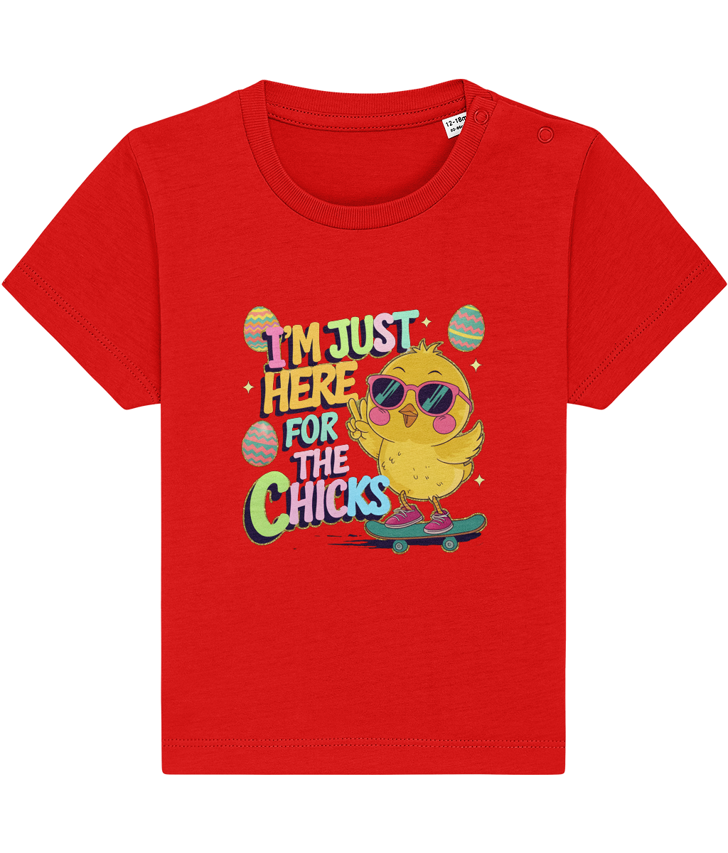 Tricou bebelusi Ițm just here for the chicks cadou amuzant personalizat pentru baieti de Paste