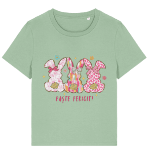 Tricou damă „Paște fericit 3 iepurași”