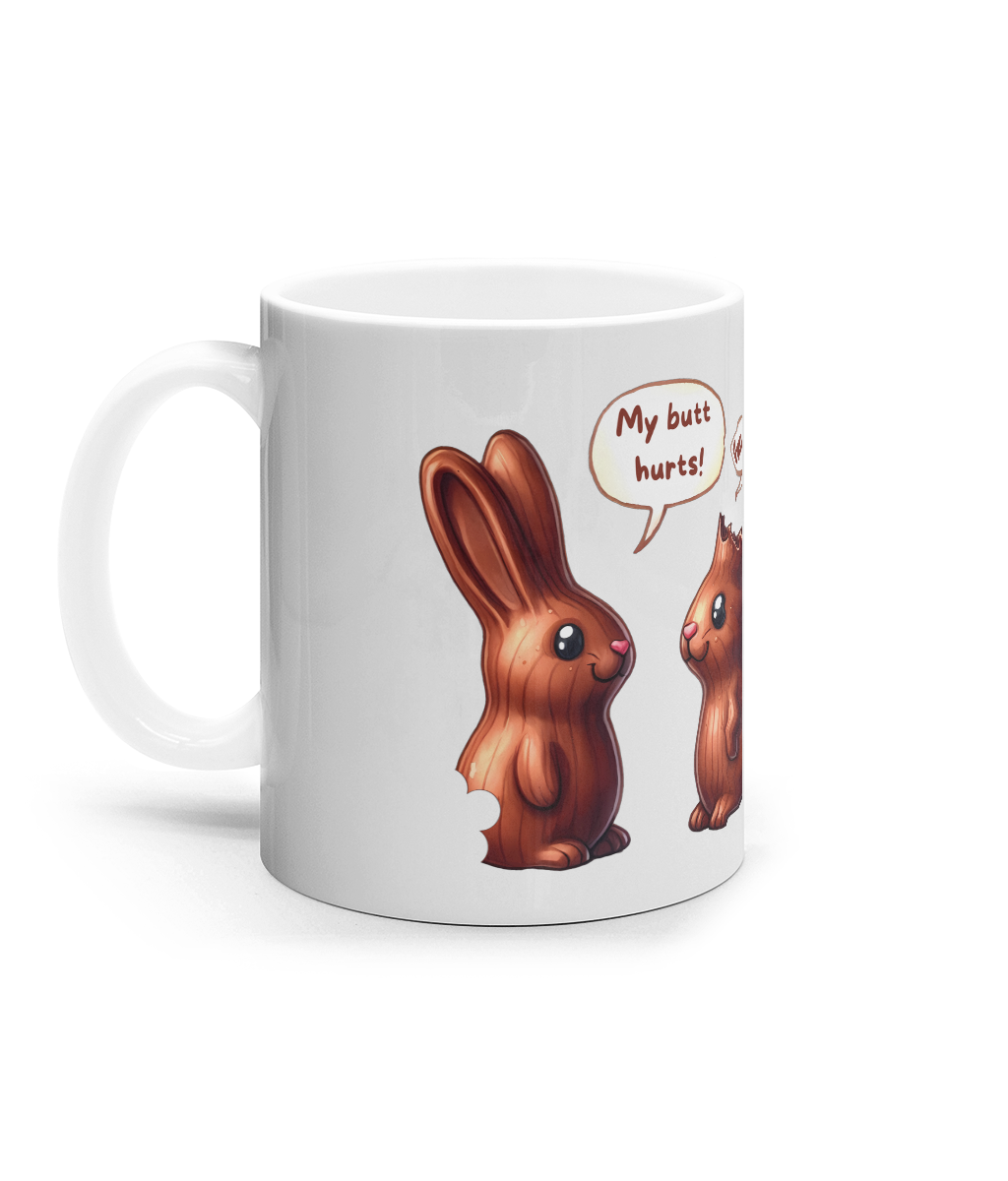 Cana ceramica alba my butt hurts cadou amuzant personalizat de paste cu iepurasi