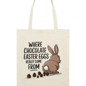 Sacoșă din bumbac „Where chocolate Easter Eggs really come from”