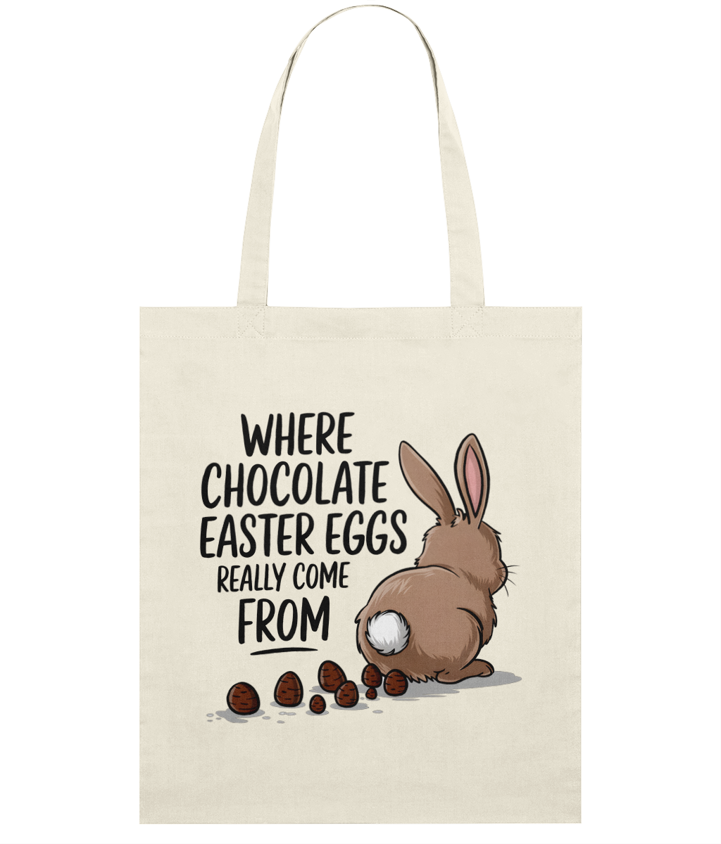 Sacosa din bumbac Where easter eggs really come from cadou amuzant personalizat de Paste