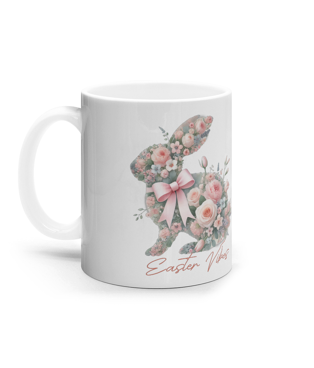 Cana ceramica alba iepure cu flori cadou personalizat amuzant de Paste femei