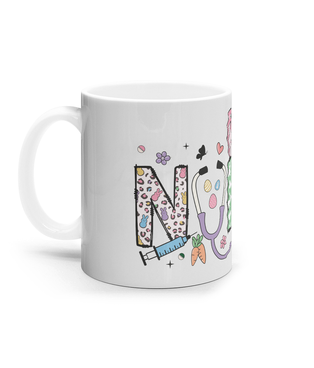 Cana ceramica alba Easter Nurse cadou amuzant personalizat de Paste pentru asistenta preferata