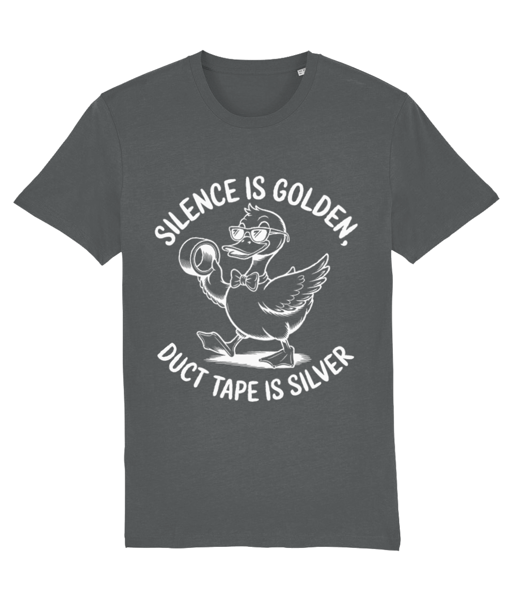 Tricou barbati cadou personalizat amuzant pentru iubitorii de umor si sarcasm Silence is golden duct tape is silver