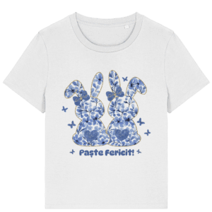 Tricou damă „Paște fericit” cu iepurași