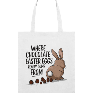 Sacoșă din bumbac „Where chocolate Easter Eggs really come from”