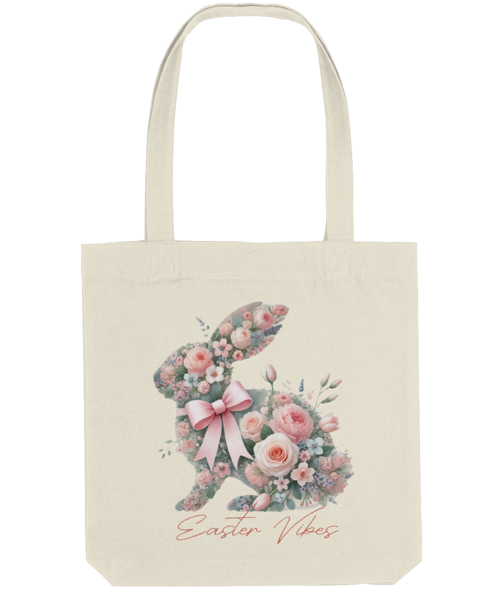 Sacoșă din bumbac „Iepuraș cu flori de primăvară” - imagine 2