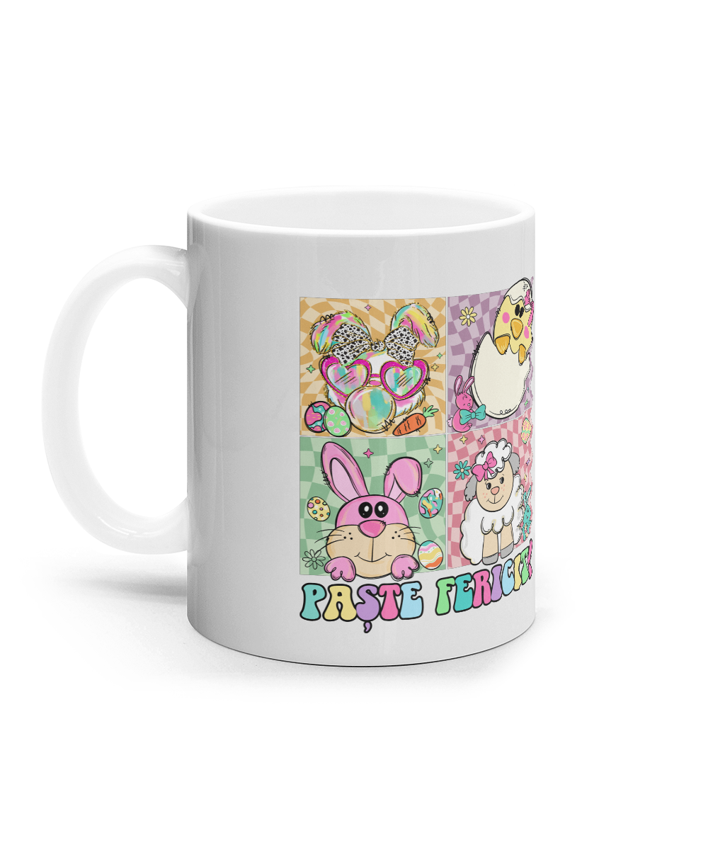 Cană ceramică albă „Paște fericit!”