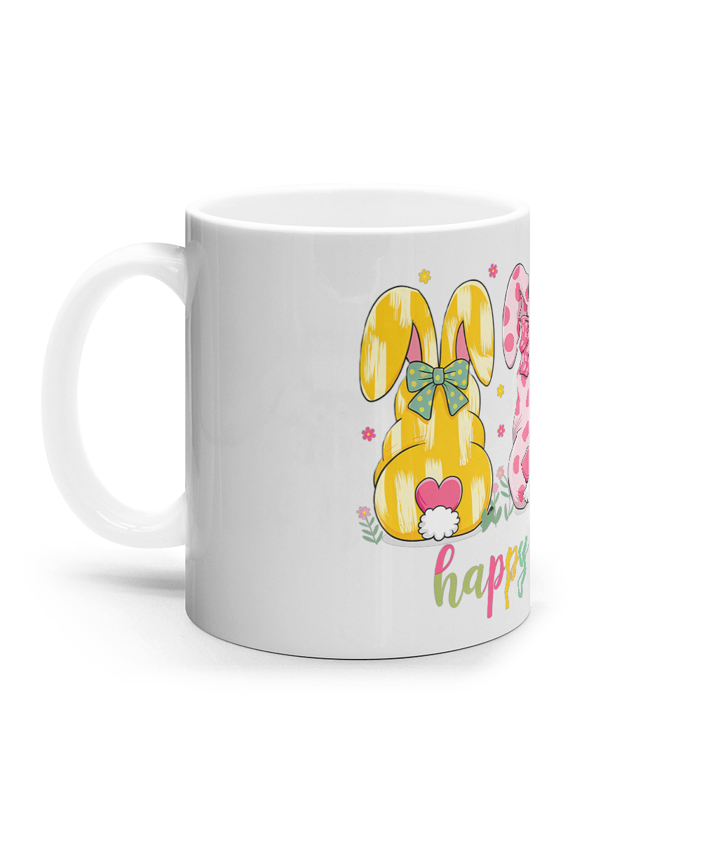 Cană ceramică albă „Happy Easter 3 Little Rabbits” - imagine 3