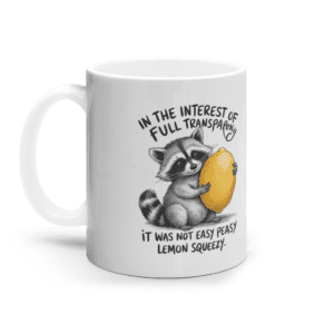 Cană ceramică albă „It was not easy peasy lemon squeezy”