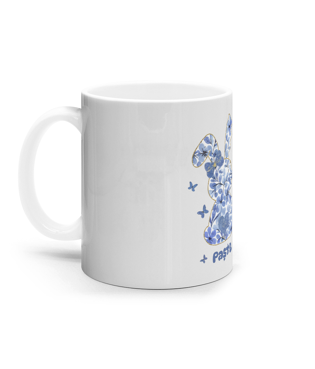 Cana ceramică albă „Paște fericit” cu iepurași - imagine 3